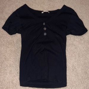black t-shirt with buttons from active usa